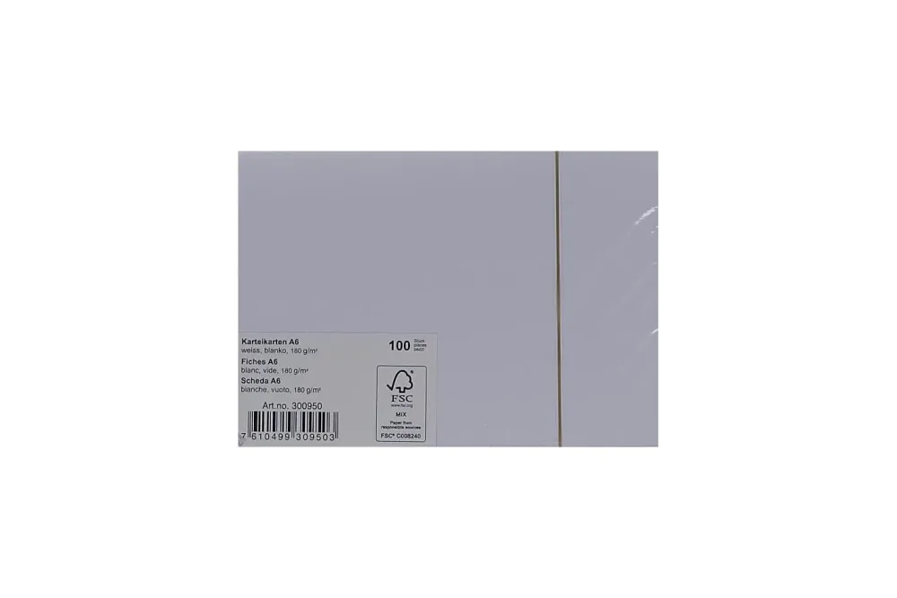 Karteikarten A6 blanko weiss 180g 100Blatt