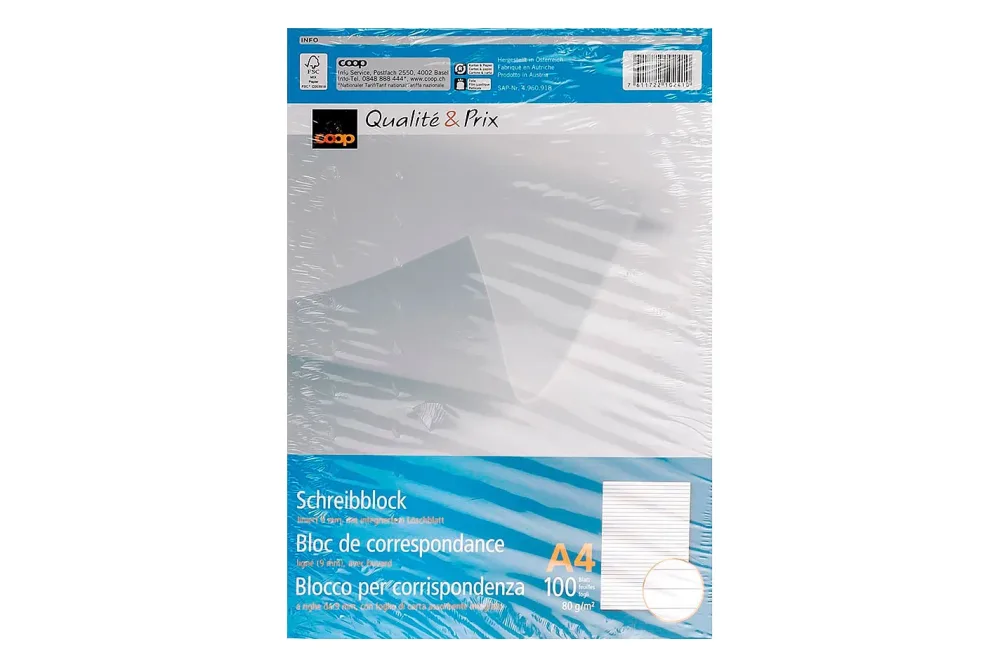 Coop Qualité&Prix Schreibblock A4 100Bl. lin.