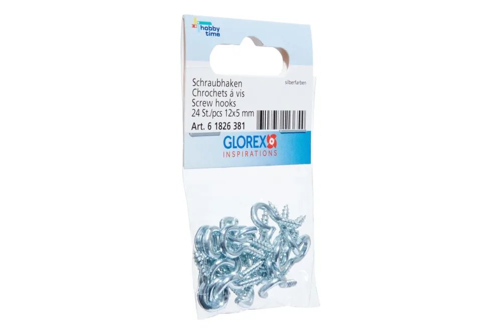 Glorex Schraubhaken Verzinkt | 12 × 5 mm | 24 Stück