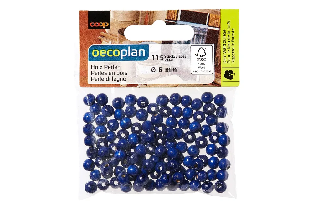 Oecoplan Holzperlen Dunkelblau | 6 mm | 115 Stück