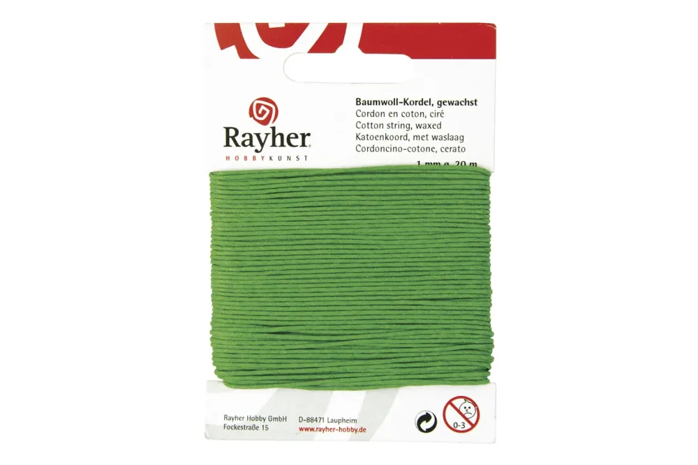 Rayher Baumwollkordel Gewachst Grün | 20 m | ⌀ 1 mm