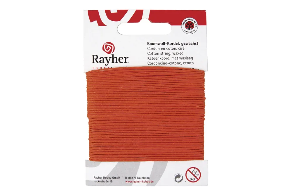 Rayher Baumwollkordel Gewachst Orange | 20 m | ⌀ 1 mm