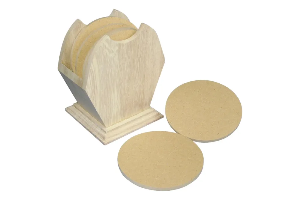 Rayher Holzbox FSC Mix Credit mit MDF-Untersetzern | ⌀ 10 cm | 6 Stück