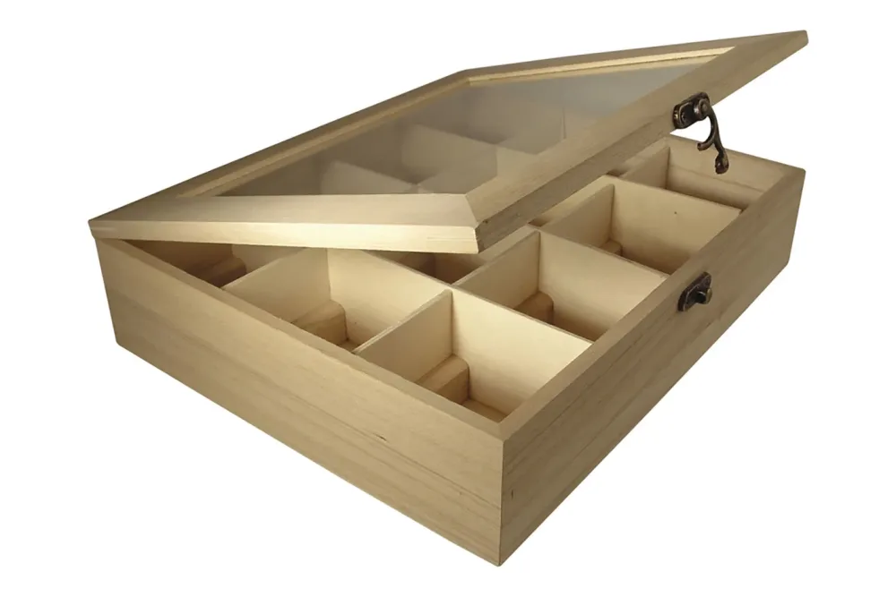Rayher Holz-Teebox FSC Mix Credit | 28.5 × 23.5 × 7 cm | 12 Fächer