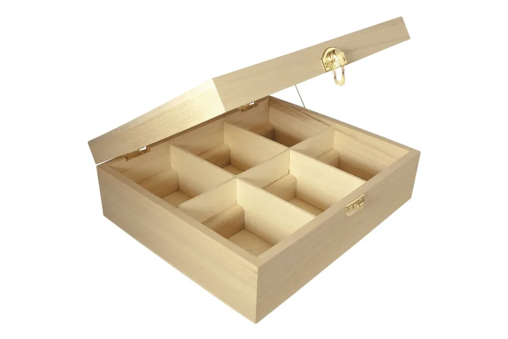 Rayher Holz Teebox mit 6 Fächern | 21.5 × 18 × 7 cm