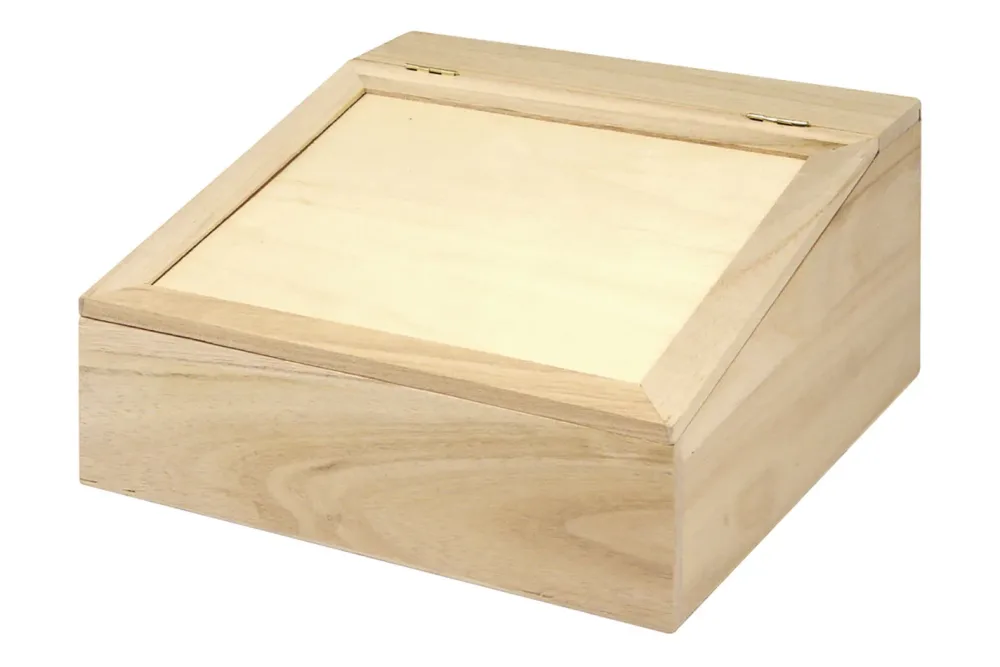 Rayher Holzbox mit Klappdeckel und 4 Fächern | 24 × 24 × 12 cm