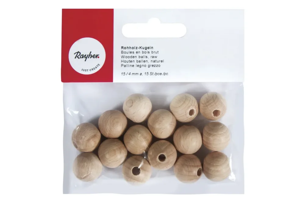 Rayher Rohholz-Kugeln Gebohrt | 1.5 cm | 15 Stück