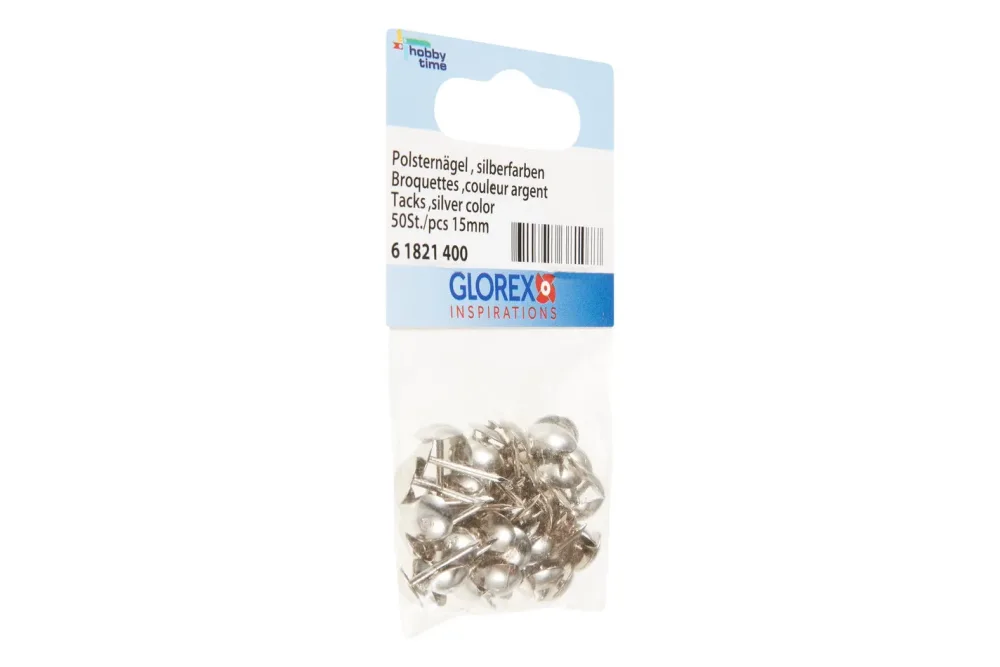 Glorex Polsternägel Silber | 15 mm | 50 Stück