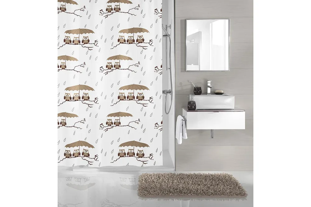 Kleine Wolke Duschvorhang Eule Taupe | 180 × 200 cm