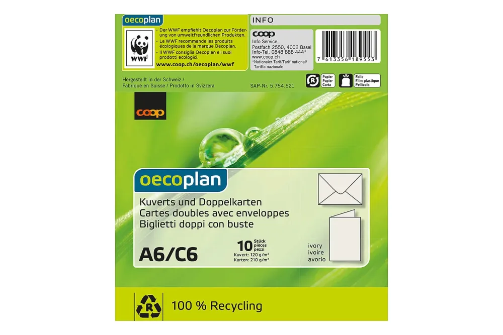 Oecoplan Kuverts und Doppelkarten A6/C6 ivoire 10/10 Stk.