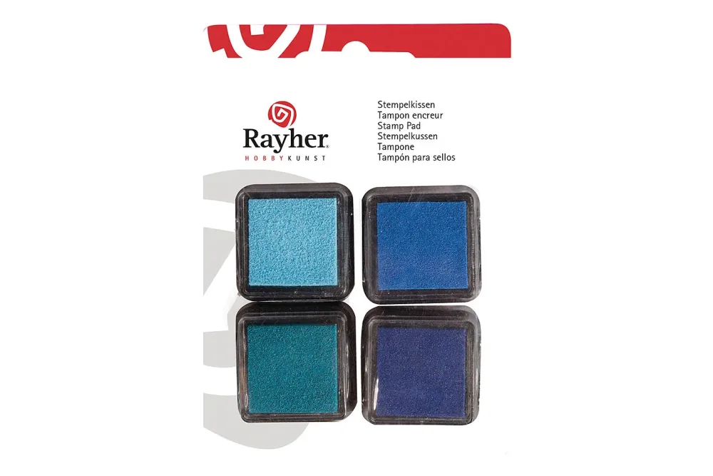 Rayher Mini-Stempelkissen-Set Boys Blautöne | 3 × 3 cm | 4 Stück