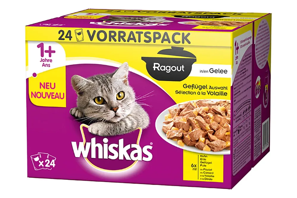 Whiskas 1+ Ragout Geflügel Auswahl in Gelee 24x85g