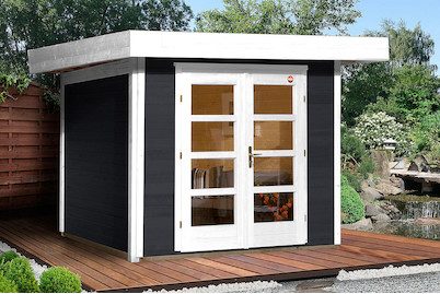 Weka Designhaus 126 mit Verglaster Türe, Flachdach und Holz Anthrazit | 3 × 3 m