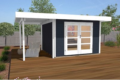 Weka Designhaus 126 A mit Flachdach und Anbau | 4.4 × 3 m