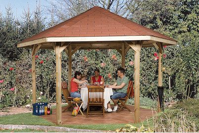 Weka Pavillon 656 Sparset mit roten Dachschindeln | 3.8 × 3.3 m