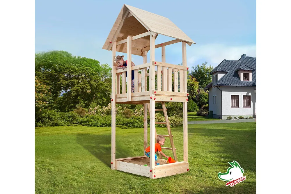 Weka Tabaluga Drachenturm mit Satteldach und Sandkasten | 100 × 124 x 331 cm