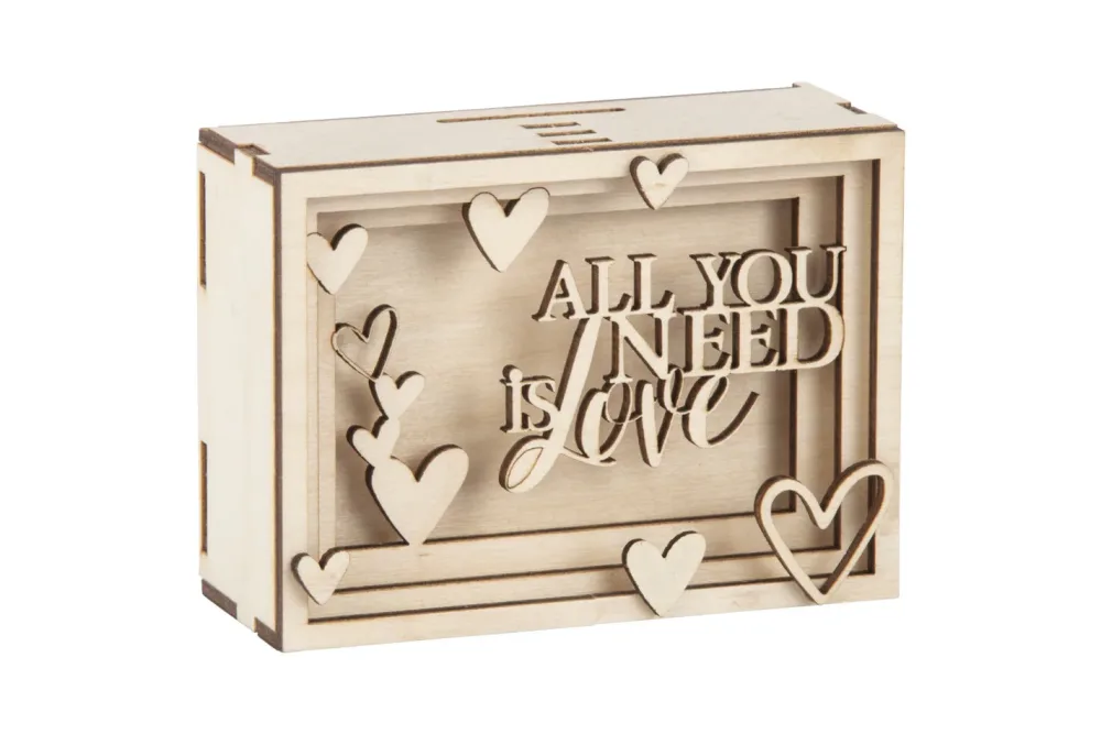Rayher Holz-3D-Geschenkbox Love | 11.5 × 8.5 × 5 cm | 14 Teile