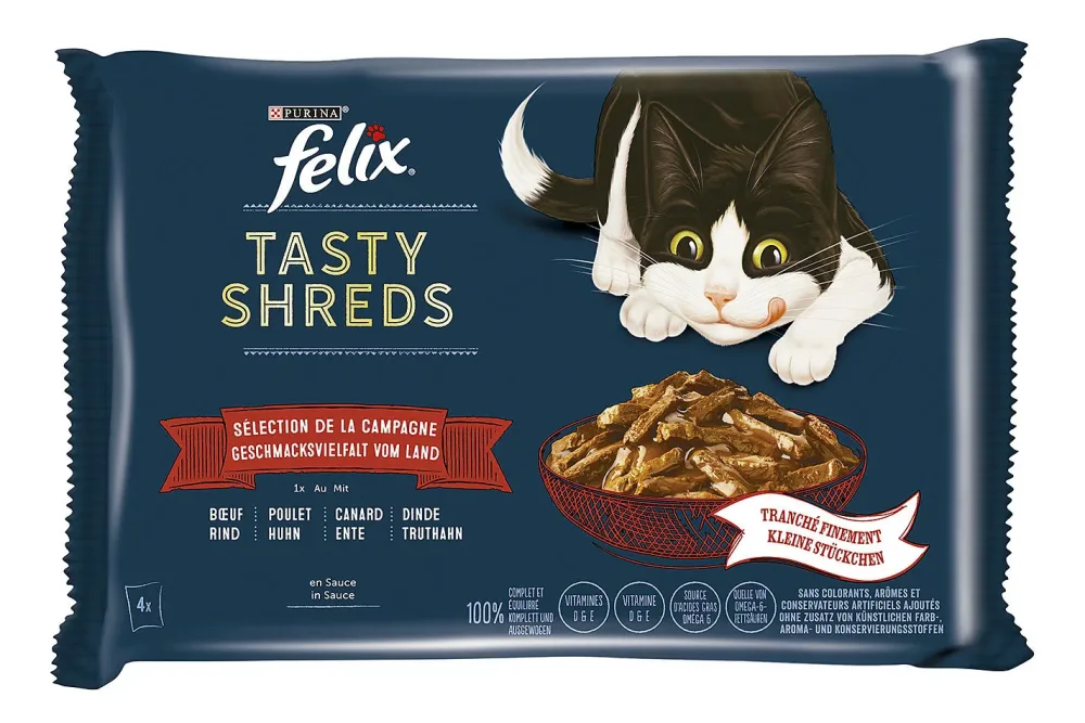 Felix Tasty Shreds Katzenfutter in Sauce Fleisch 4x80g