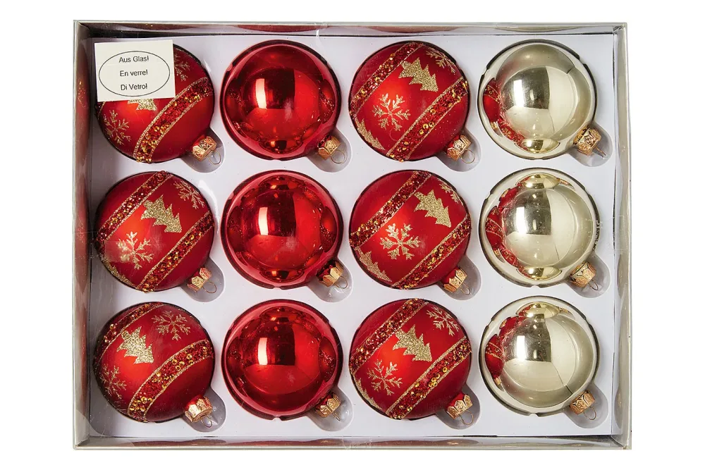 Baumkugeln aus Glas 24 Stk. gold rot