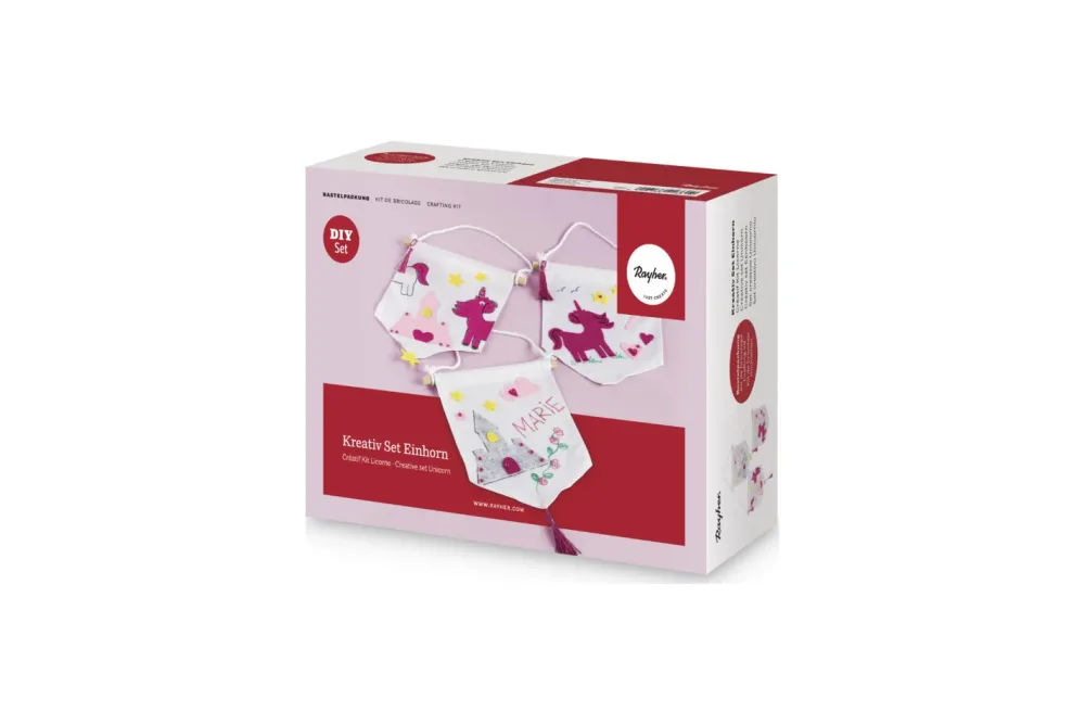Rayher Kreativ-Set Einhorn für 8 Stoffwimpel | Box