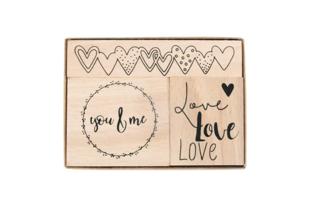Rayher Holzstempelset Liebe | 3.2 × 3.8 cm | 8.1 × 1.6 cm | 3 Stück