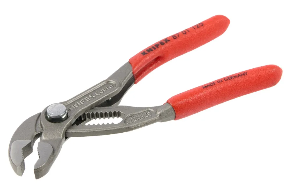 Knipex 87 01 125 SB Cobra® Hightech-Wasserpumpenzange mit rutschhemmendem Kunststoff überzogen grau atramentiert 125 mm