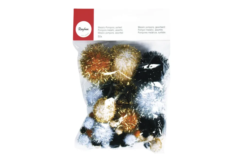 Metallic-Pompons,sortiert, Farben+Grössen sortiert, SB-Btl 50Stück