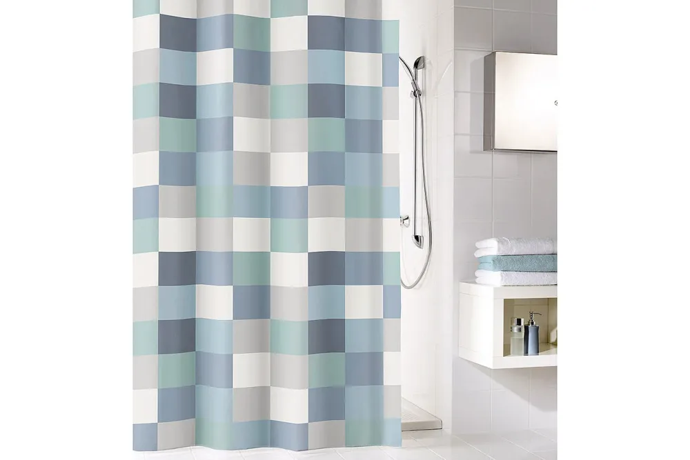 Kleine Wolke Duschvorhang Check Blau-Grau | 180 × 200 cm