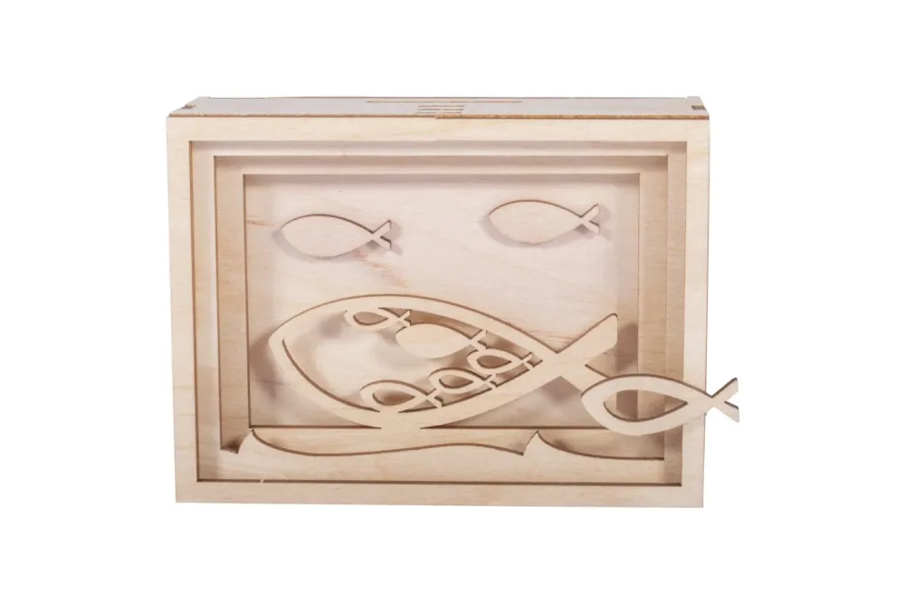 Rayher Holz-Geschenkbox 3D Fisch | 11.5 × 8.5 × 5 cm