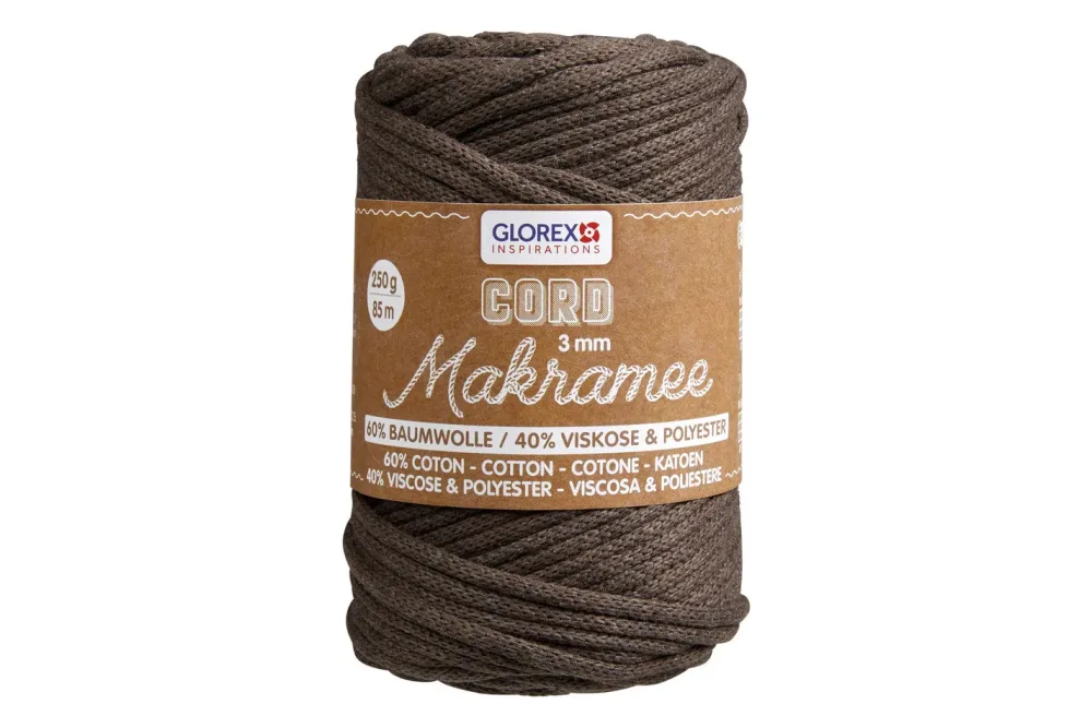 Glorex Makramee Cord Gewebt Braun | 3 mm | 250 g