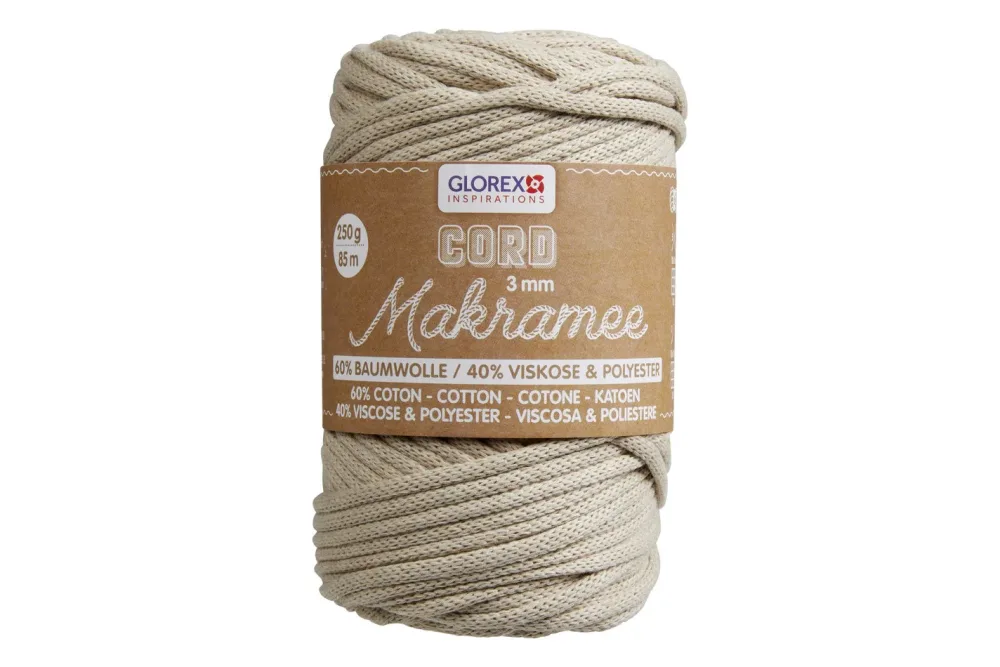 Glorex Makramee-Cord Gewebt Taupe | 3 mm | 250 g