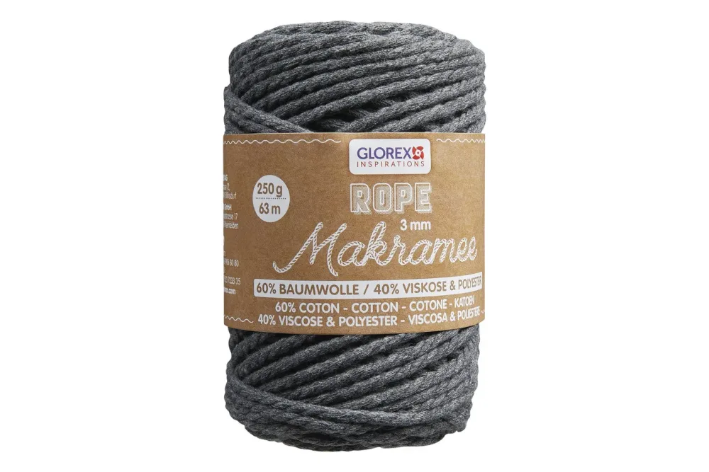Glorex Makramee Rope Gedreht Anthrazit | 250 g | 3 mm