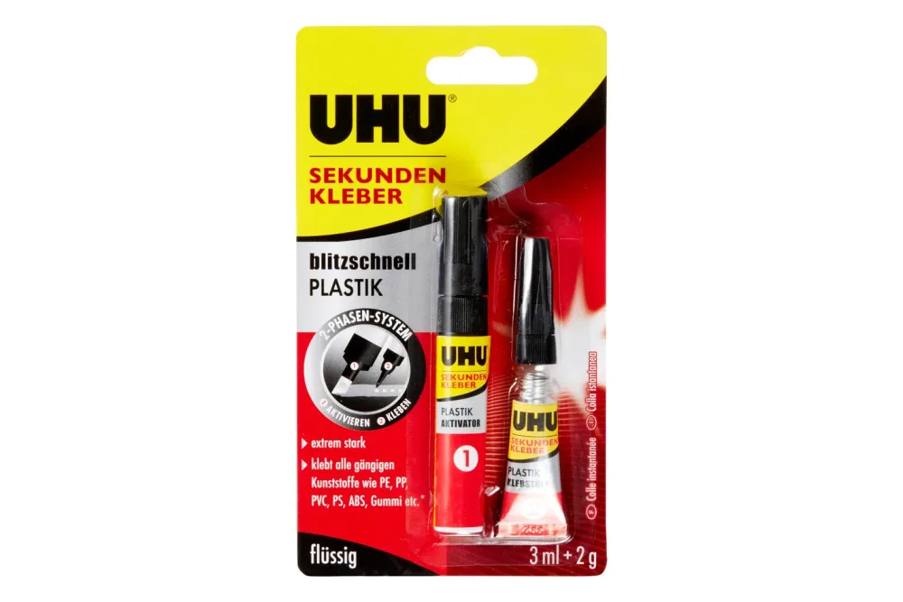 UHU Sekundenkleber PLASTIK 46140 blitzschnell, fl&uuml;ssig 2g+3ml