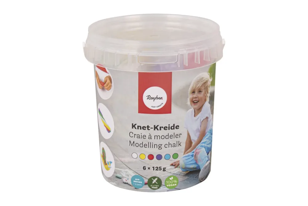Knet-Kreide 6x125g, Eimer 750g