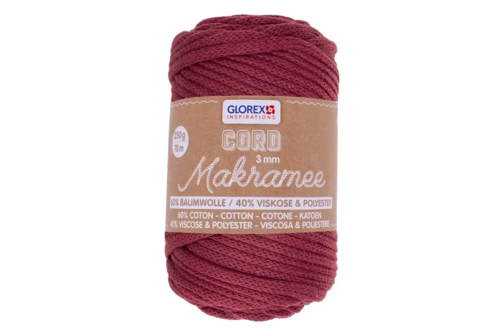 Glorex Makramee-Cord Gewebt Bordeaux | 3 mm | 250 g