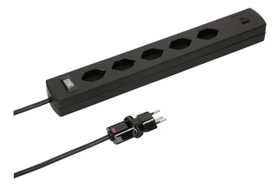 Max Hauri 162220 Steckdosenleiste mit Schalter Schwarz CH-Stecker 1 St.