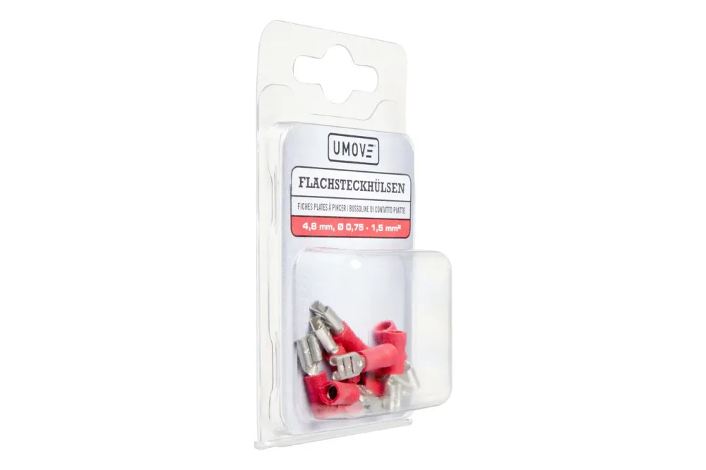 Umove Flachsteckhülsen rot | 4,8 mm | Kabel-Ø 0,75 - 1,5 mm² | isoliert | 10 Stück