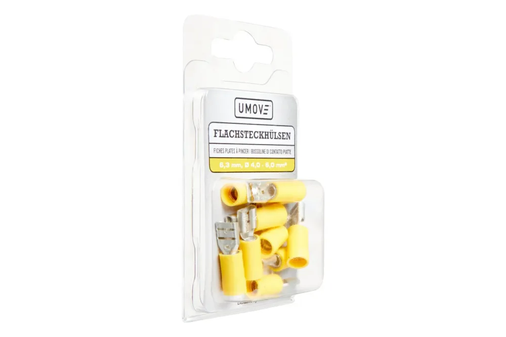 Umove Flachsteckhülsen gelb | 6,3 mm | Kabel-Ø 4,0 - 6,0 mm² | isoliert | 10 Stück