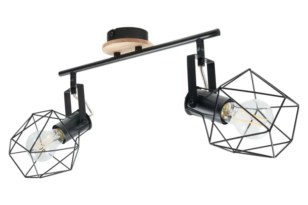 LeuchtenDirekt Deckenlampe Jaru Balkenspot Metall-Holz Schwarz-Braun | 60 W