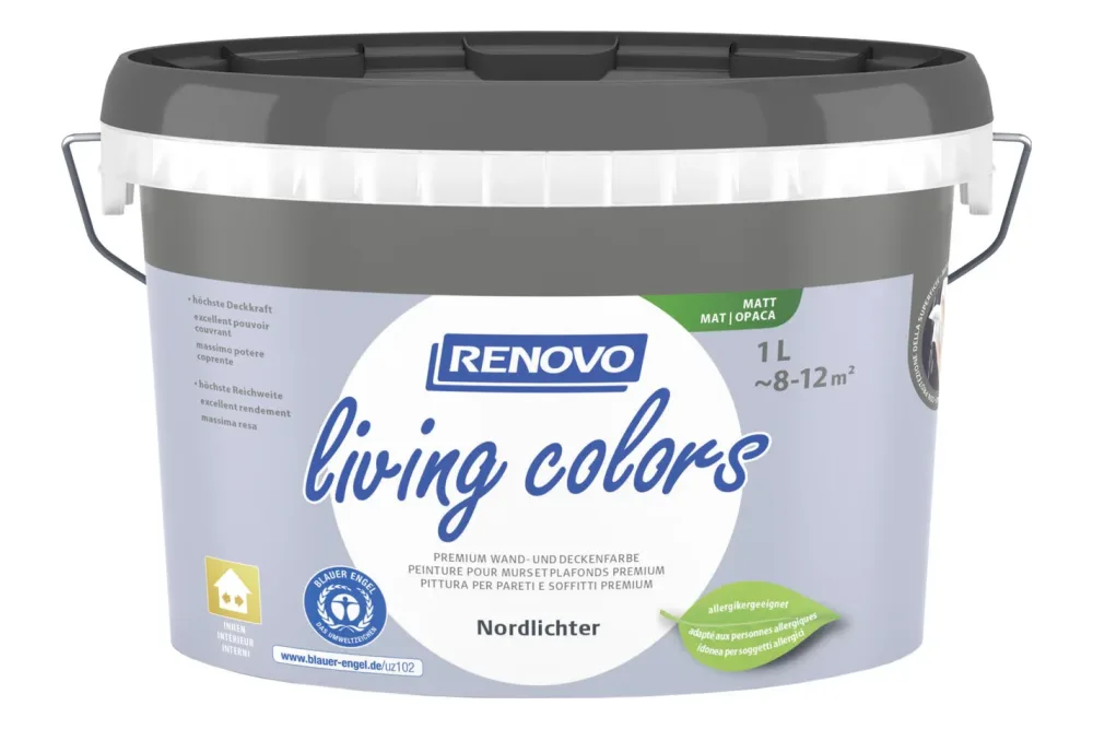 Renovo Living Colors Wand- und Deckenfarbe Nordlichter Blau | 1 l
