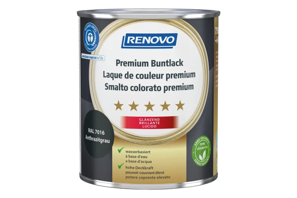 Renovo Premium Buntlack Anthrazitgrau RA l 7016 Glänzend | 750 ml