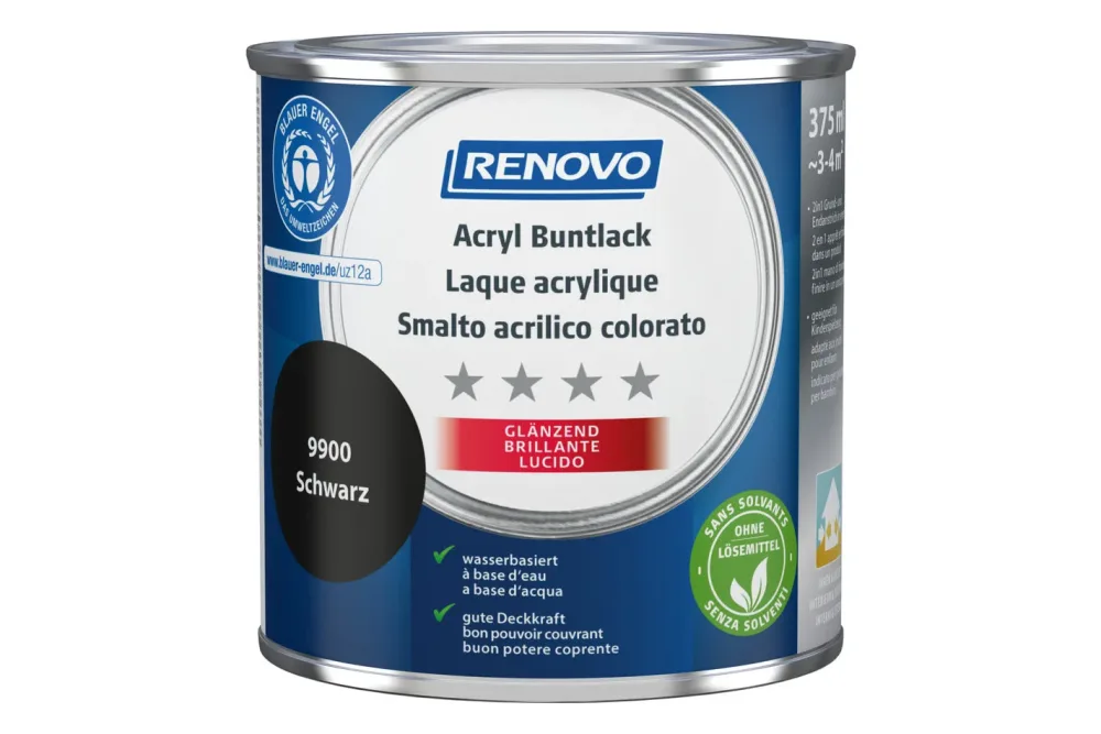 Renovo Acryl Buntlack Schwarz Glänzend | 375 ml