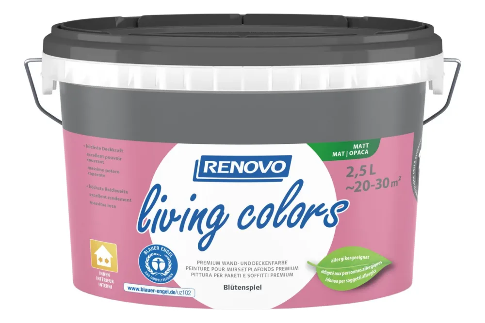Renovo Living Colors Wand- und Deckenfarbe Blütenspiel Pink | 2.5 l