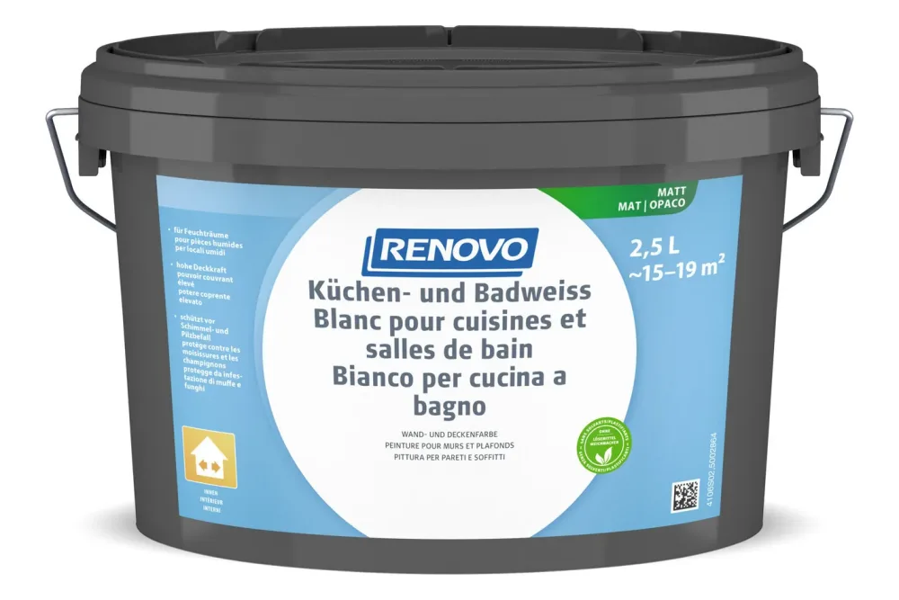 Renovo Wandfarbe Küchen- und Badweiss | 2.5 l | Matt