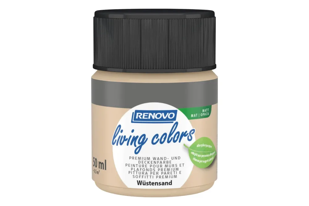 Renovo living Colors Wand- und Deckenfarbe Wüstensand | 50 ml