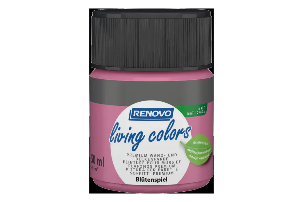 Renovo living Colors Wand- und Deckenfarbe Blütenspiel Pink | 50 ml