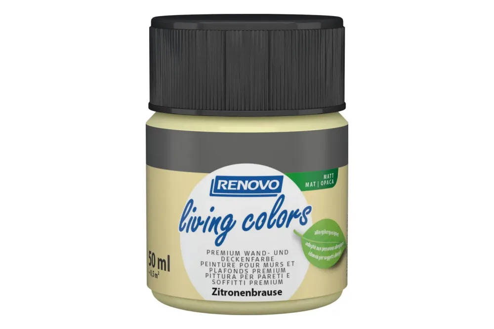 Renovo living Colors Wand- und Deckenfarbe Zitronenbrause | 50 ml