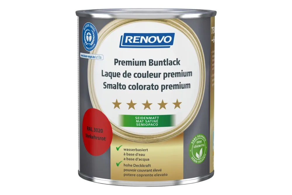 Renovo Premium Buntlack Verkehrsrot RA l 3020 Seidenmatt | 750 ml