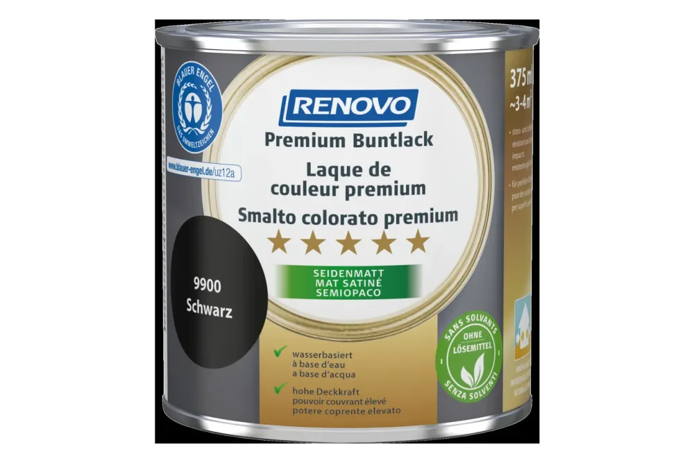 Renovo Premium Buntlack Seidenmatt Schwarz | 375 ml