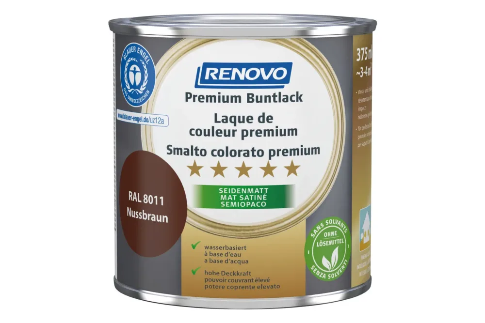 Renovo Premium Buntlack Nussbraun RA l 8011 Seidenmatt | 375 ml